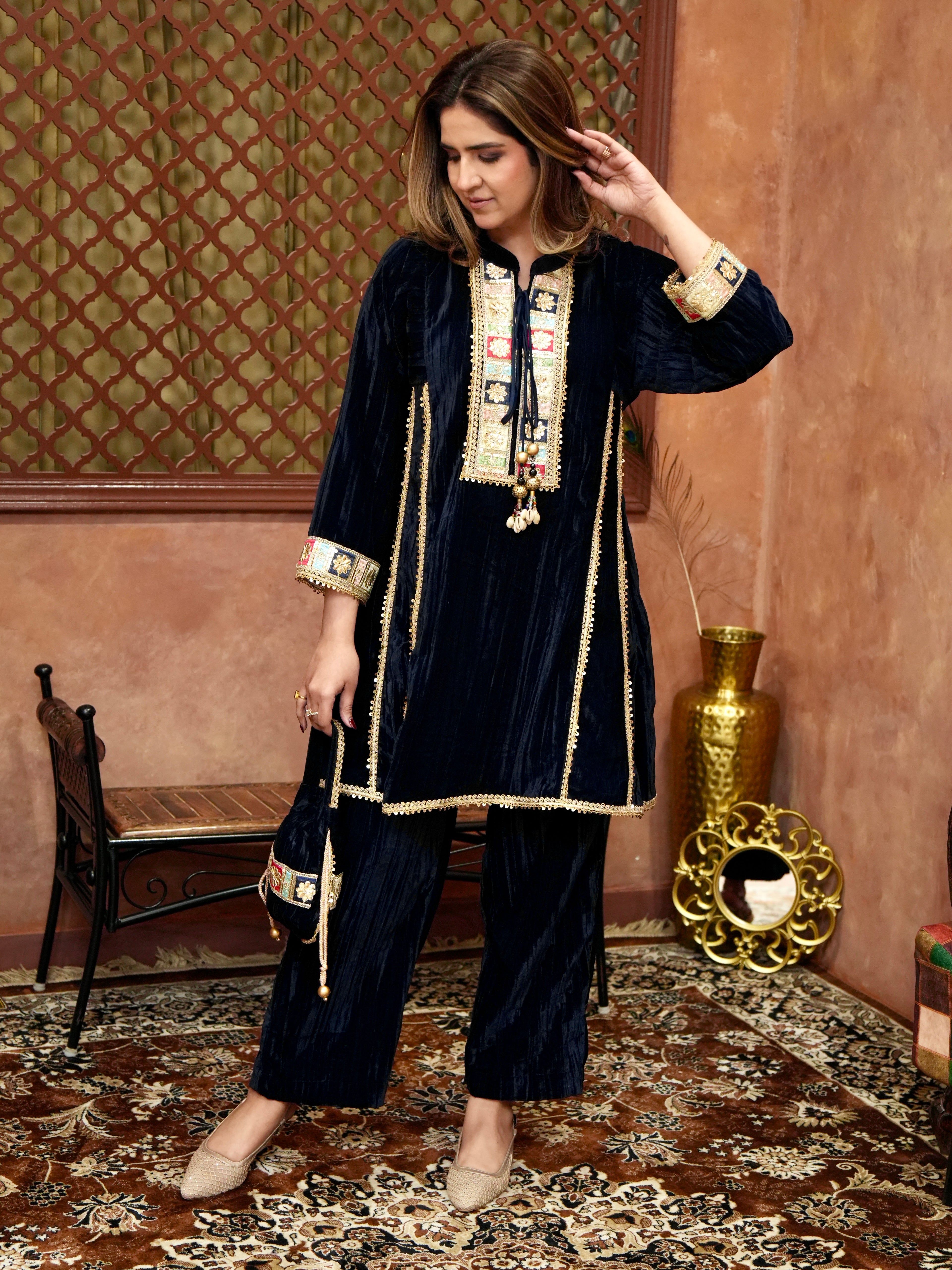 BLUE LUXE CRUSH VELVET SET