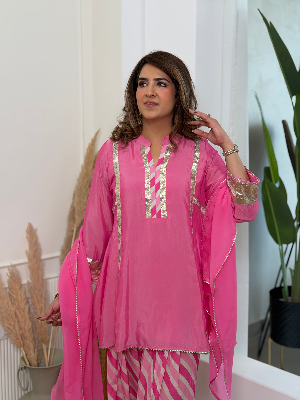 PINK LEHRIYA GOTA SET