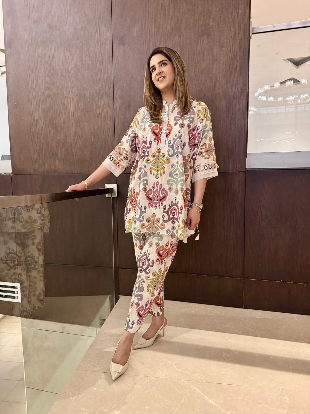 CREAM IKAT PRINT SET