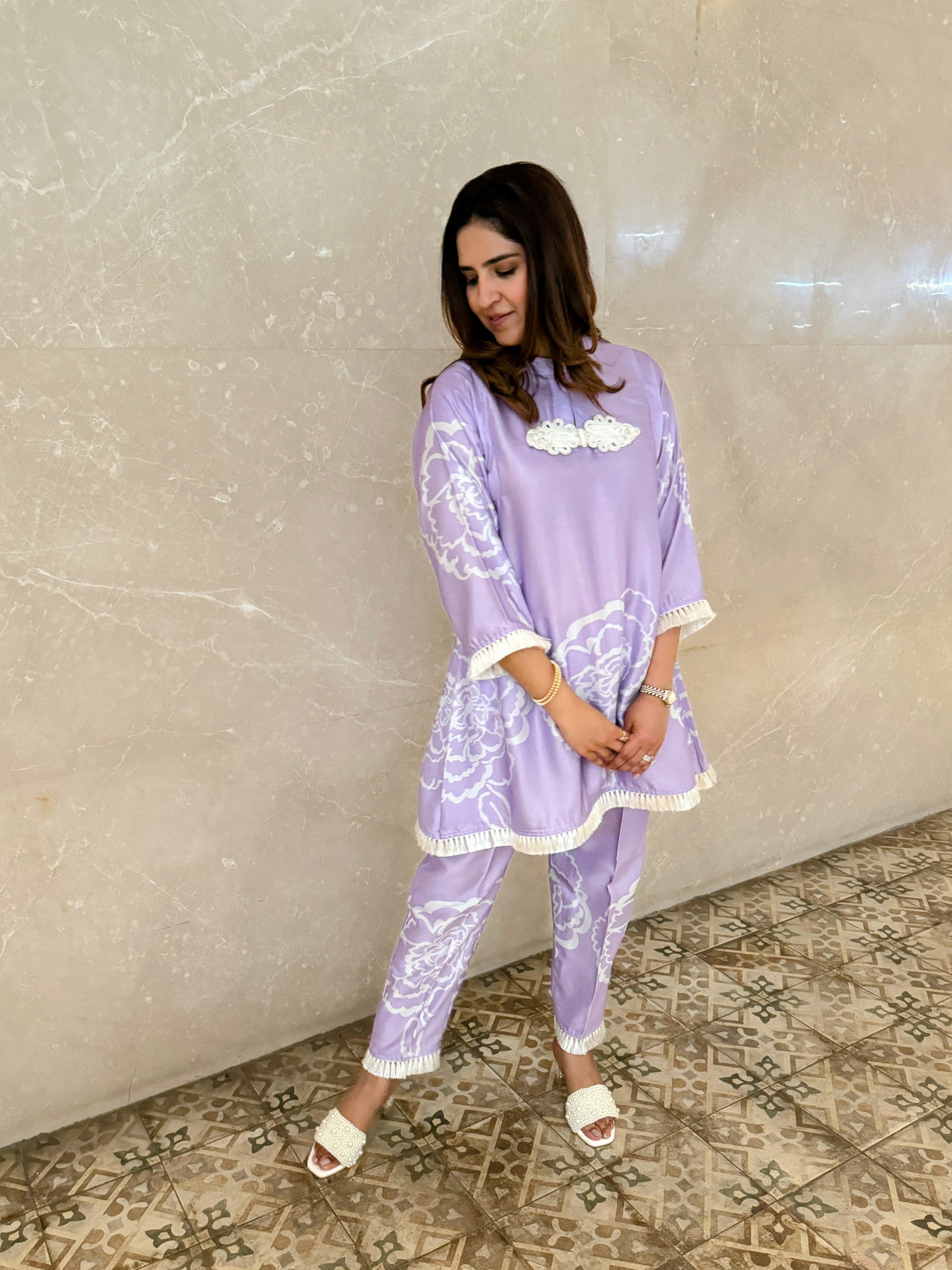 LAVENDER WHITE FRINGES SET