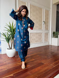 BLUE GREEN STRIPED BANARSI SET