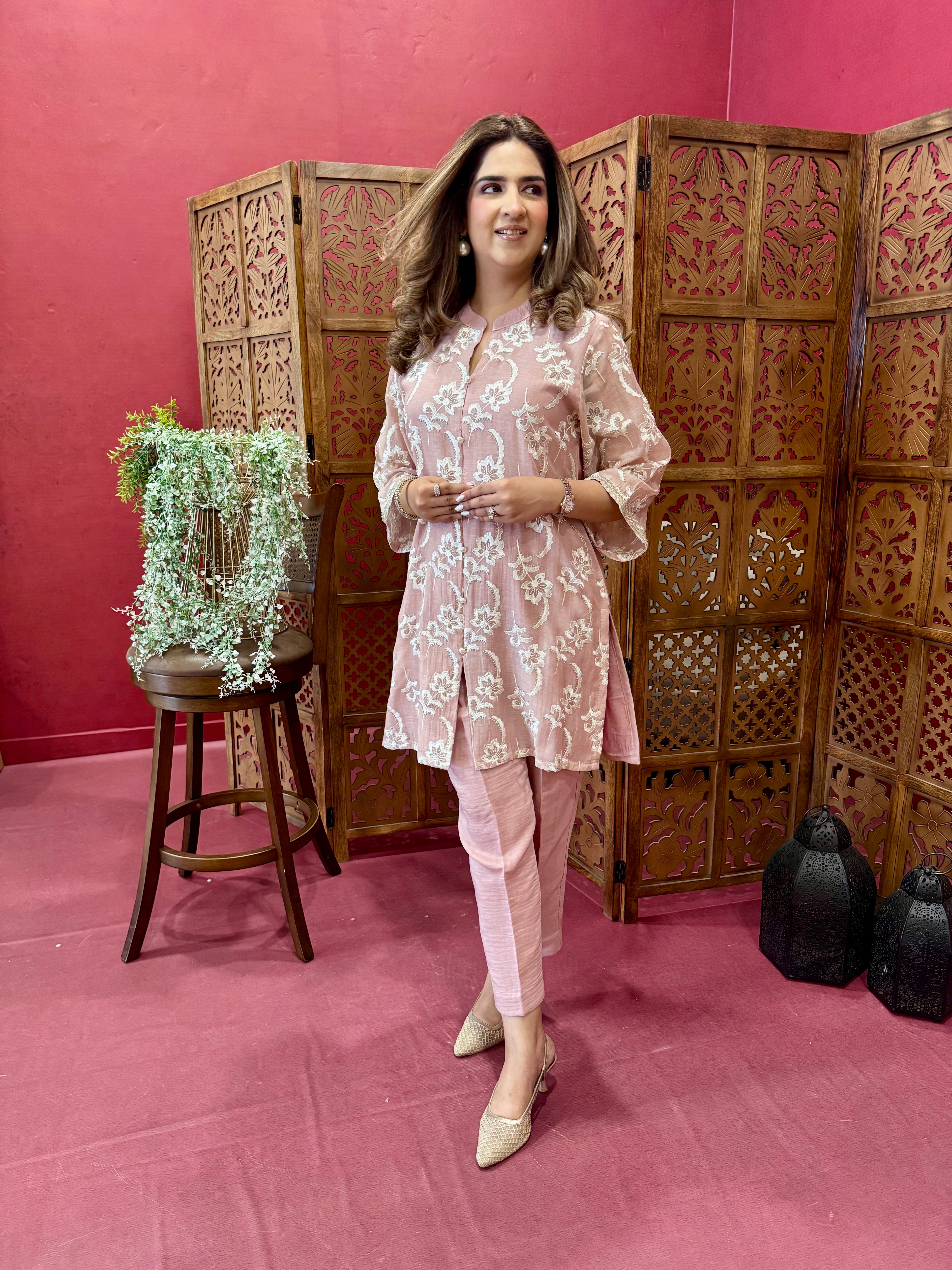 BLUSH PINK MUL CHANDERI EMBROIDERED SET