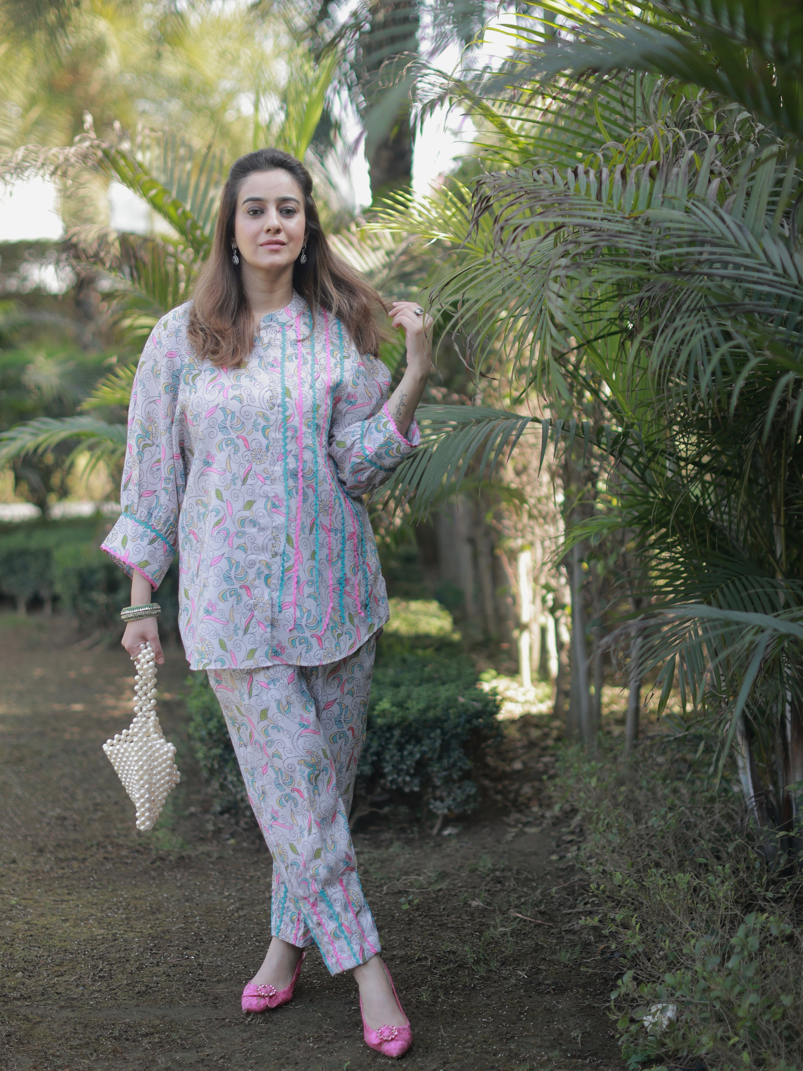 GREY PRINTED LINEN COORDSET