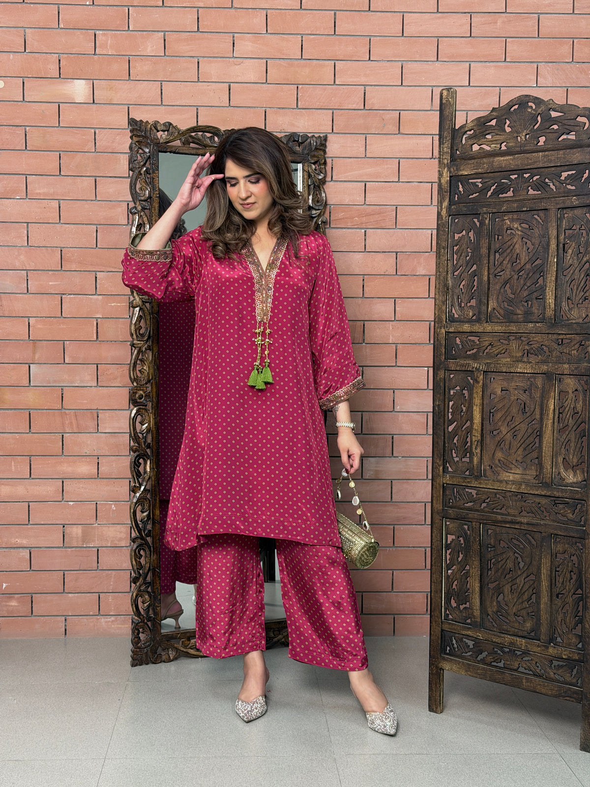 BERRY WINE JAIPURI CREPE SET