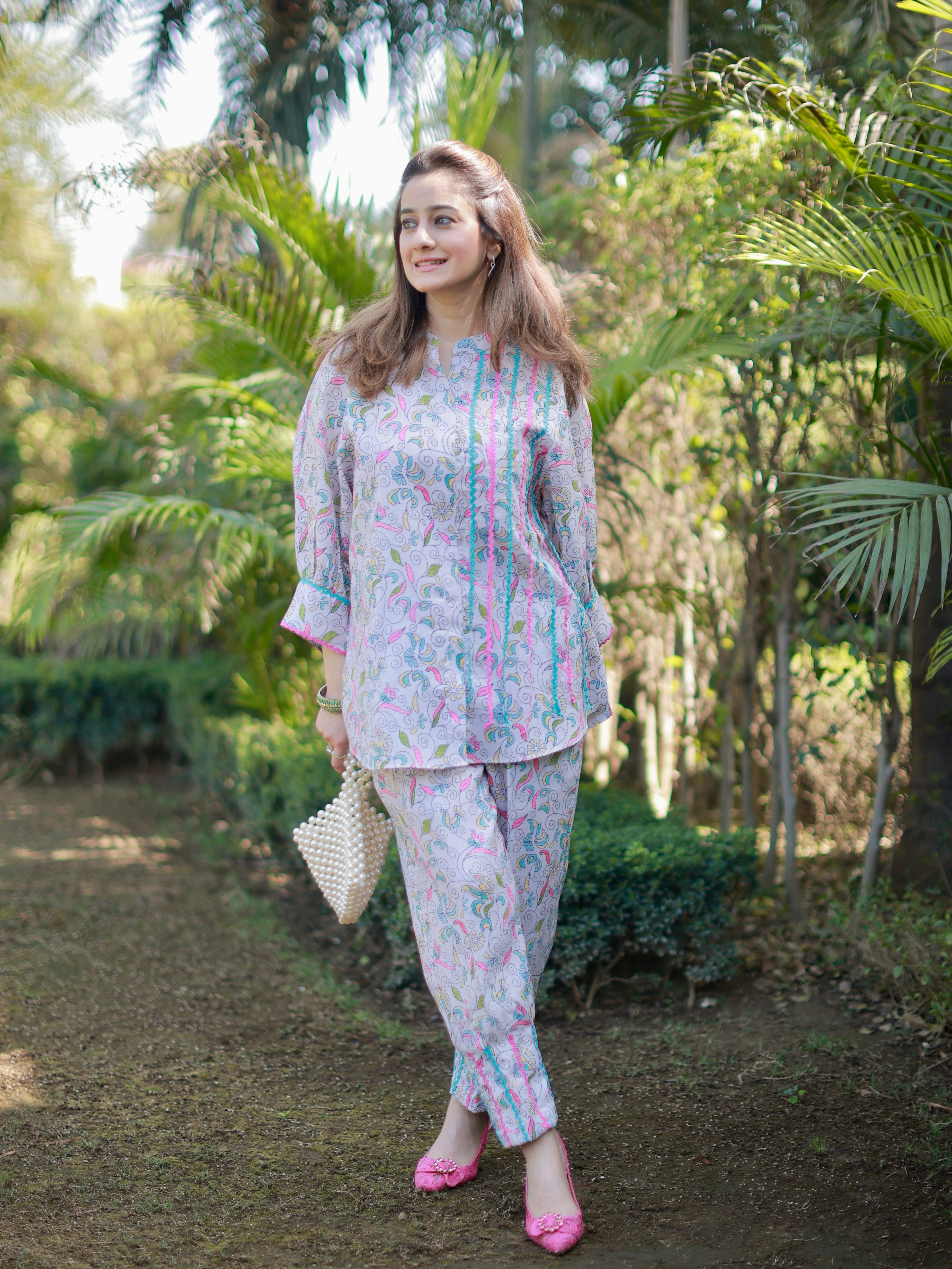 GREY PRINTED LINEN COORDSET