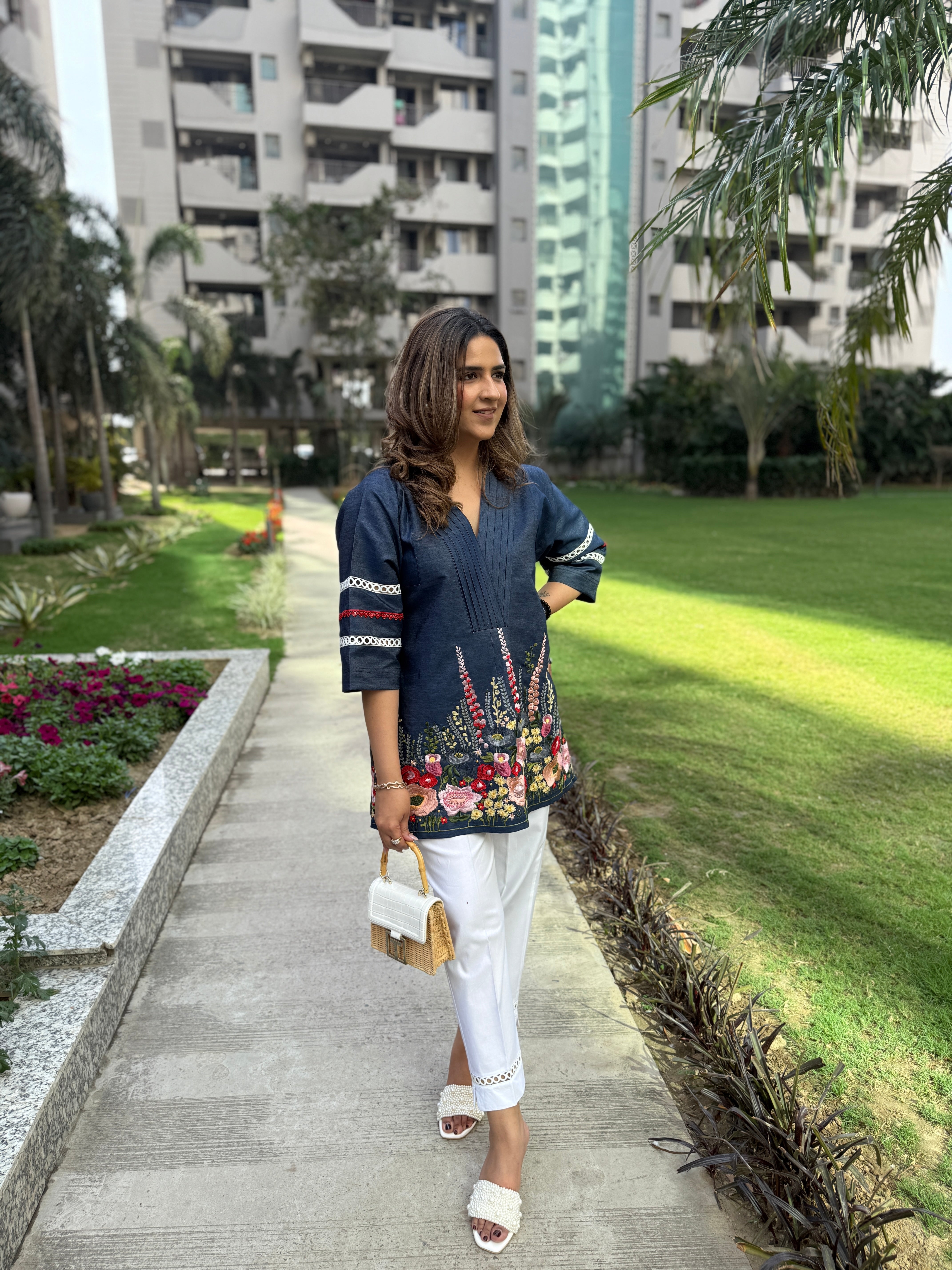 DENIM EMBROIDERED COORDSET