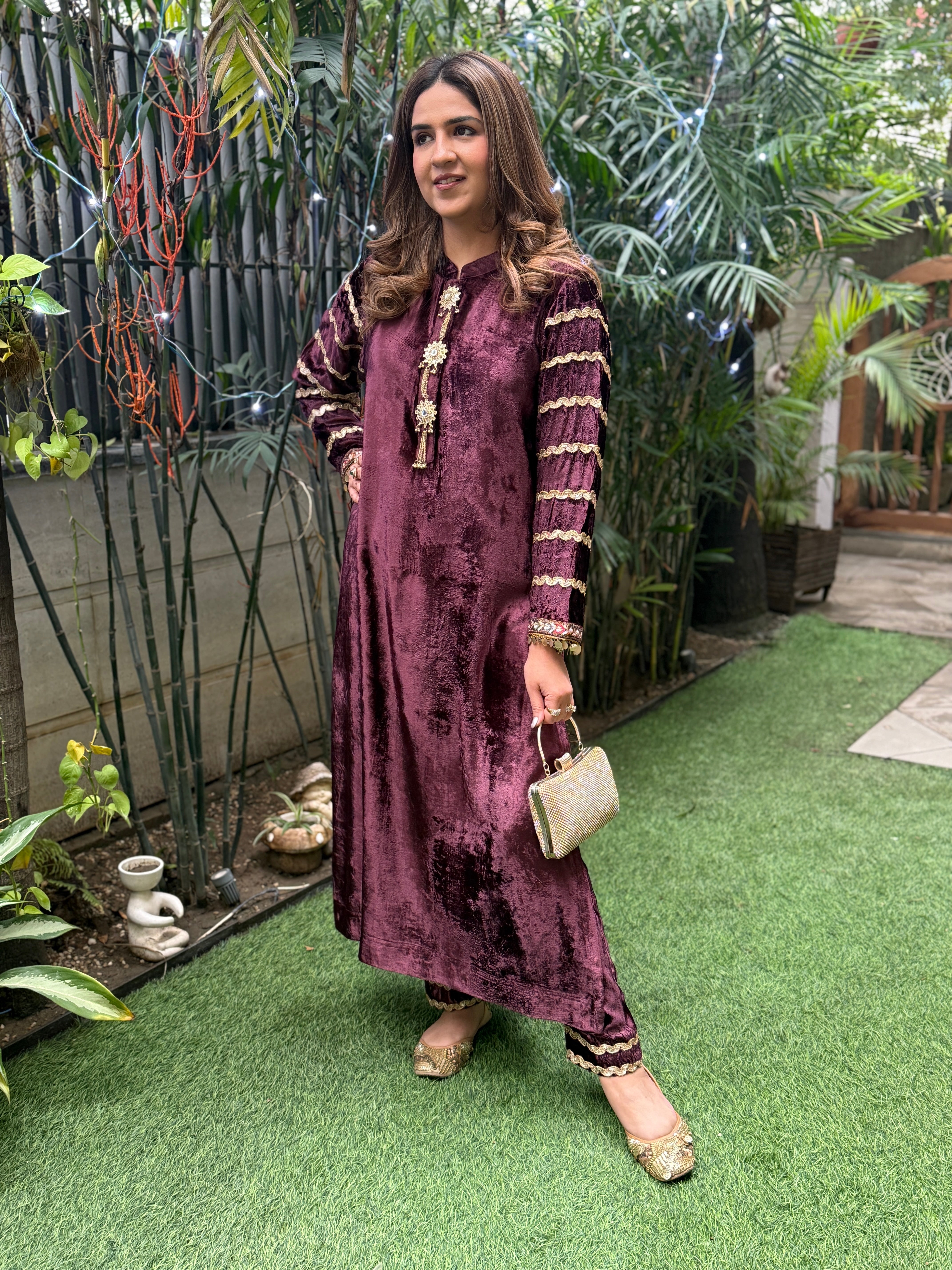 LONG WINE VELVET SET