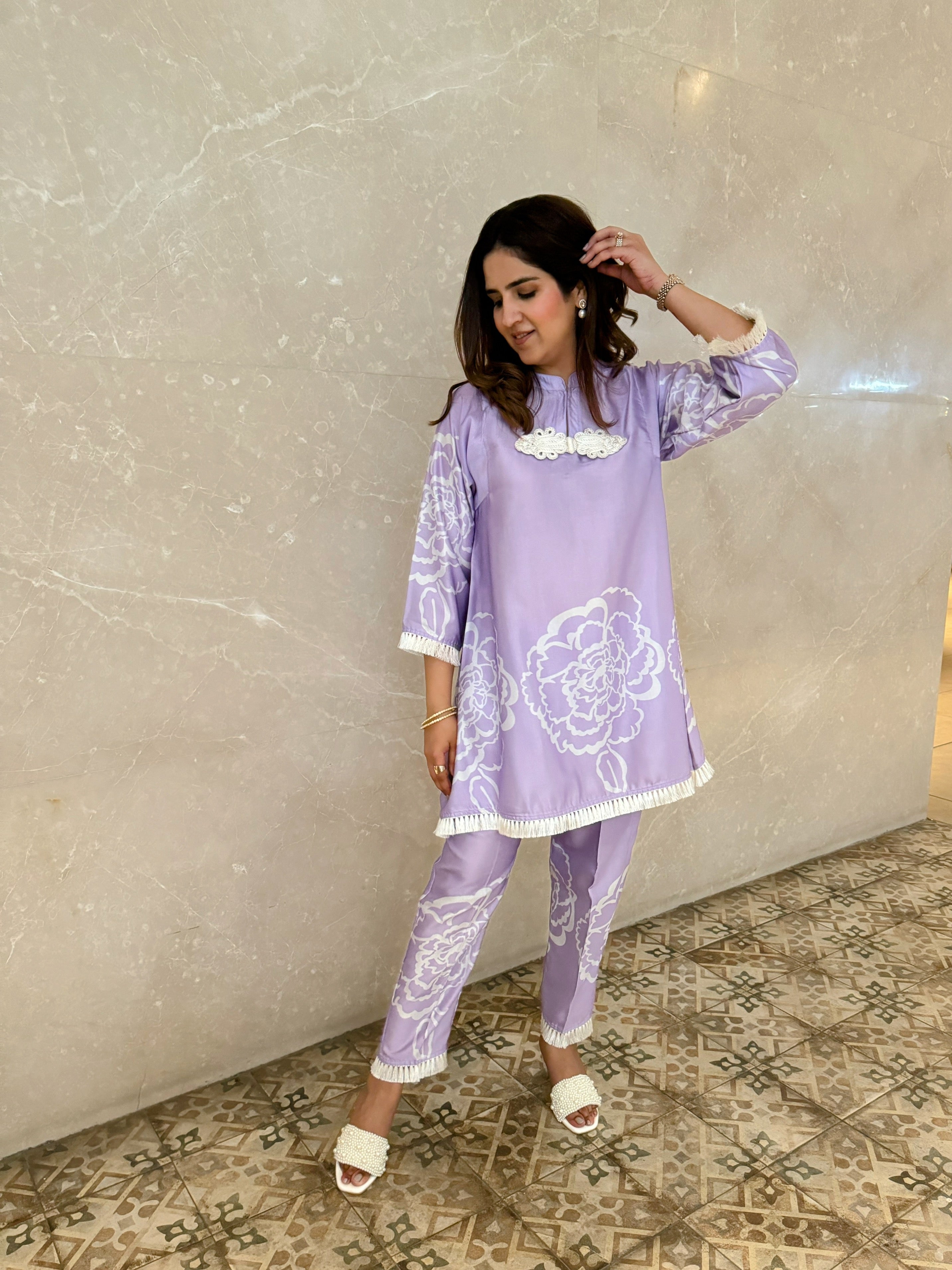 LAVENDER WHITE FRINGES SET