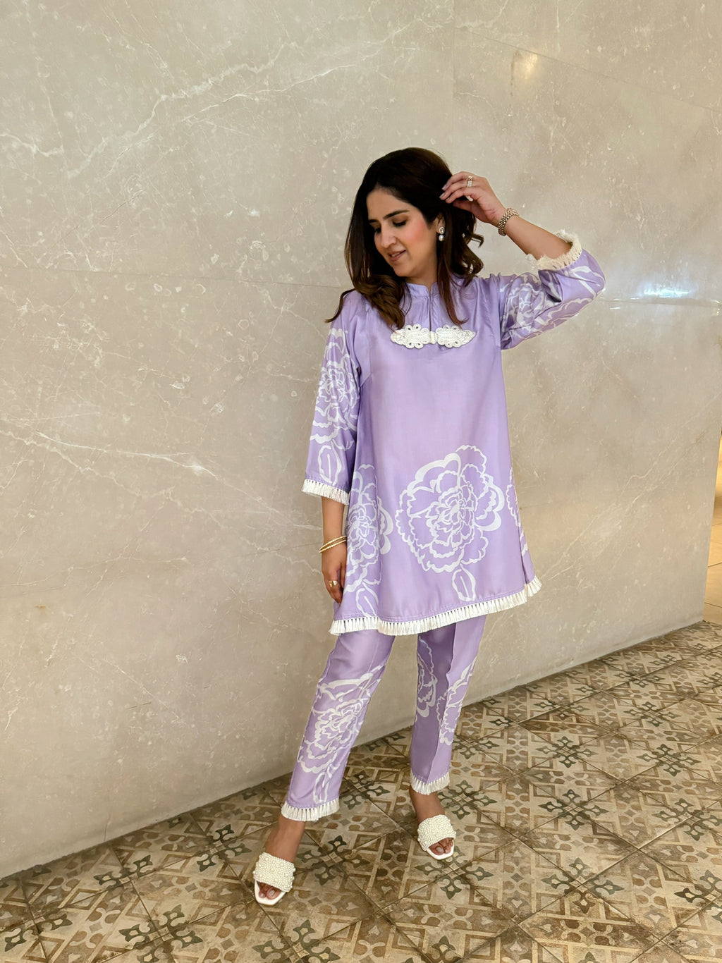 LAVENDER WHITE FRINGES SET