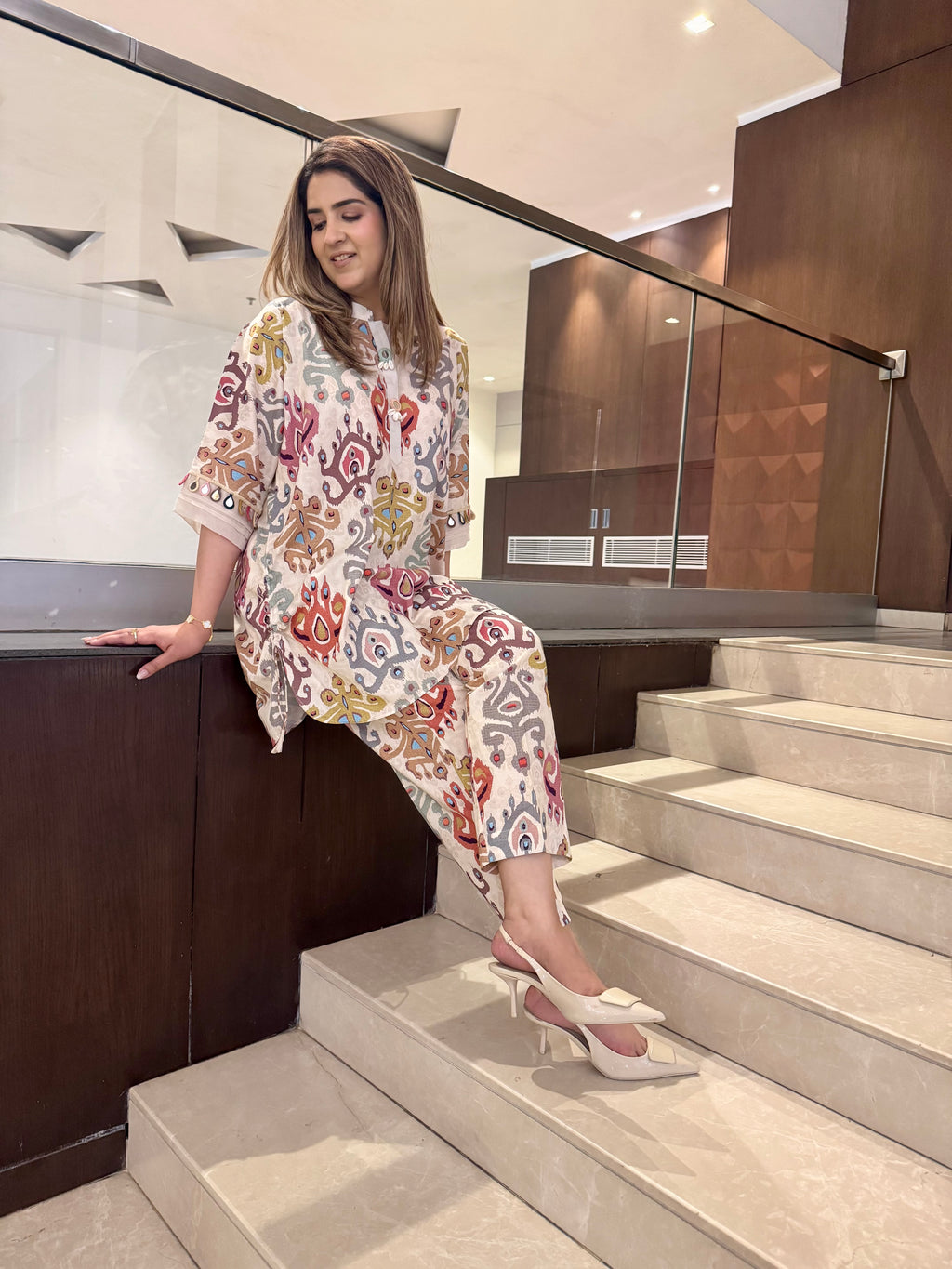 CREAM IKAT PRINT SET