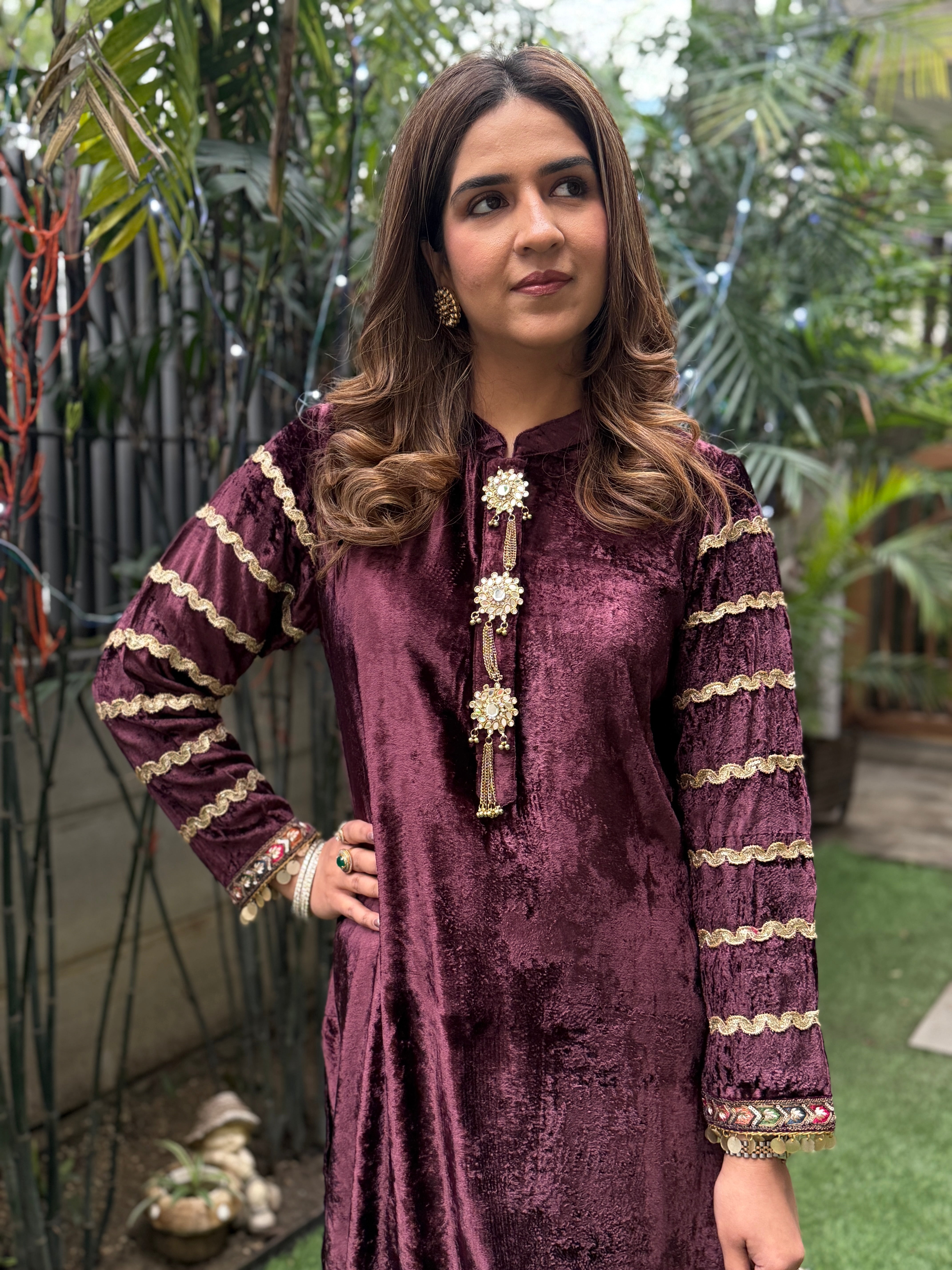 LONG WINE VELVET SET