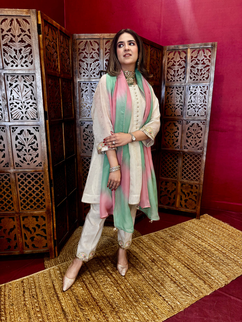 PINK MINT DUPATTA SET