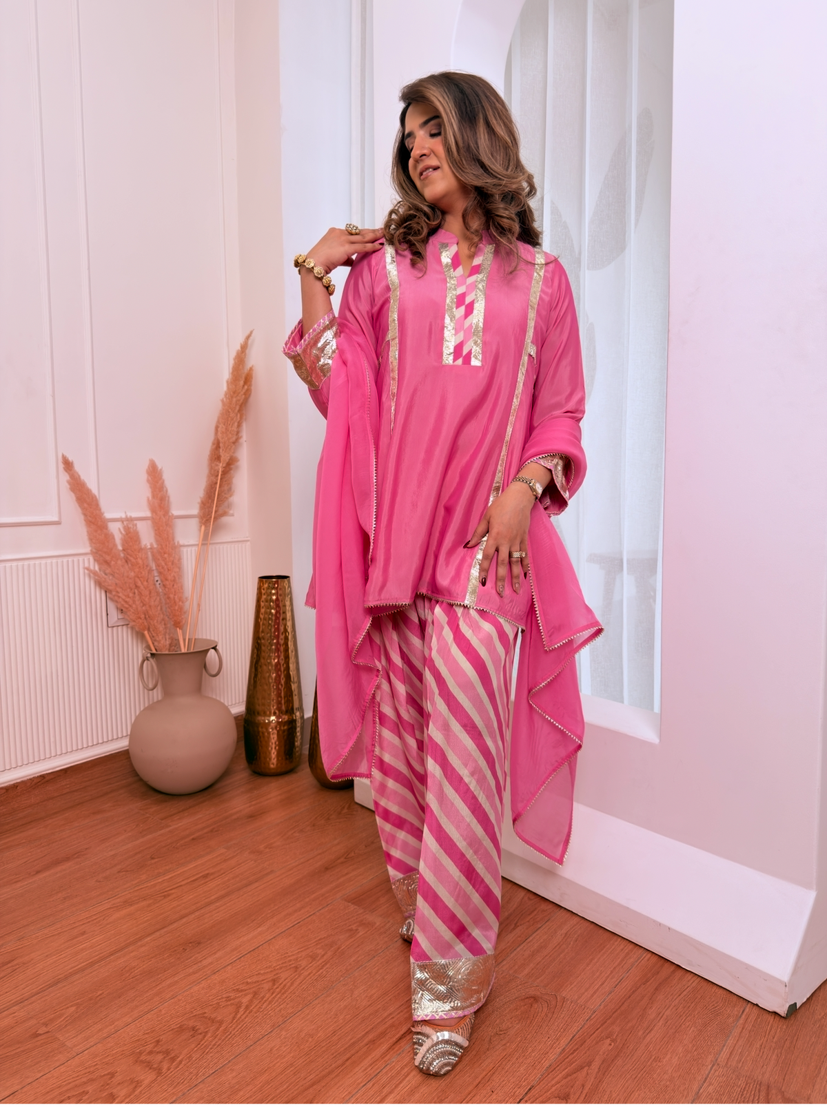 PINK LEHRIYA GOTA SET