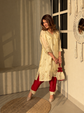 IVORY&RED EMBROIDERED SILK SET